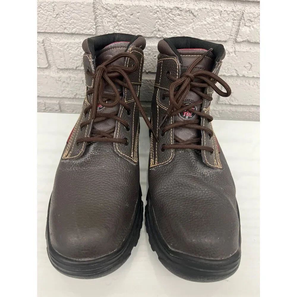 Sketchers Burgin Men Brown Leather Puncture Resistant Steel Toe Work Boots Size